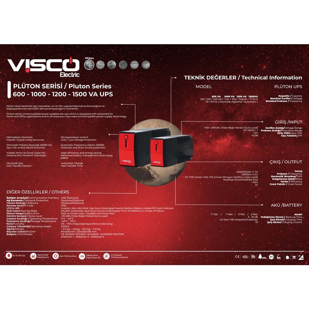 VİSCO PLUTON SERİSİ 1000VA UPS